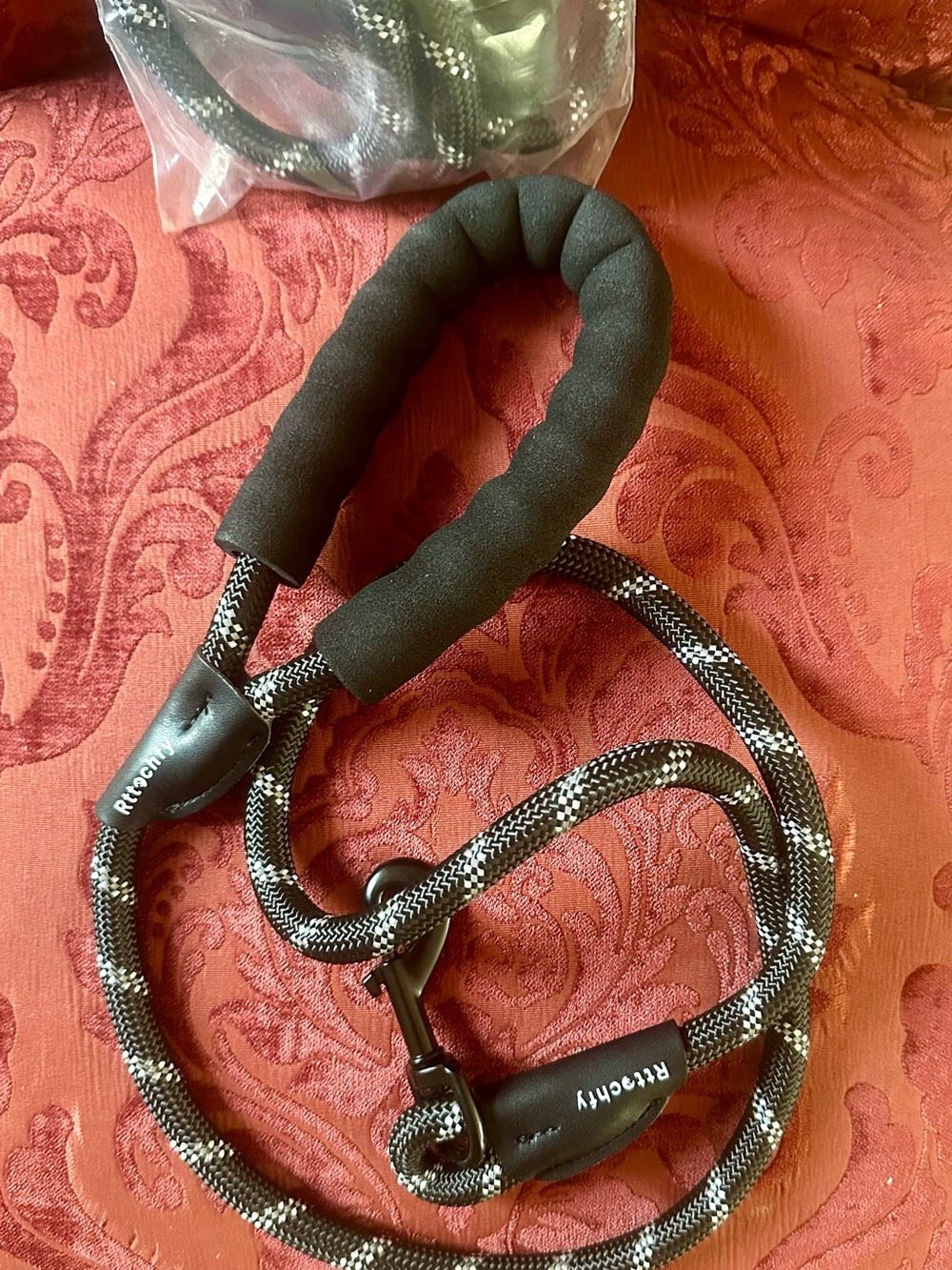 Black Reflective Rope Dog Leash with Padded Handle
